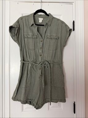 Nicole Miller Olive Green Short Sleeve Utility Romper